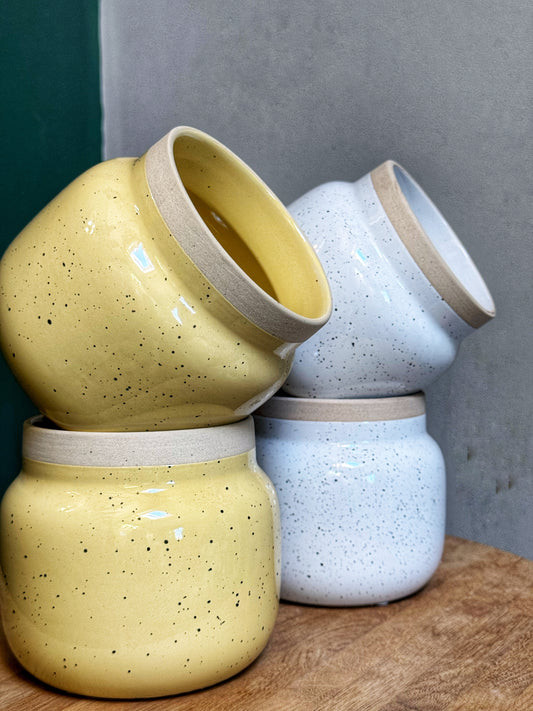 Mid Pastel Deco Pots-White/Yellow
