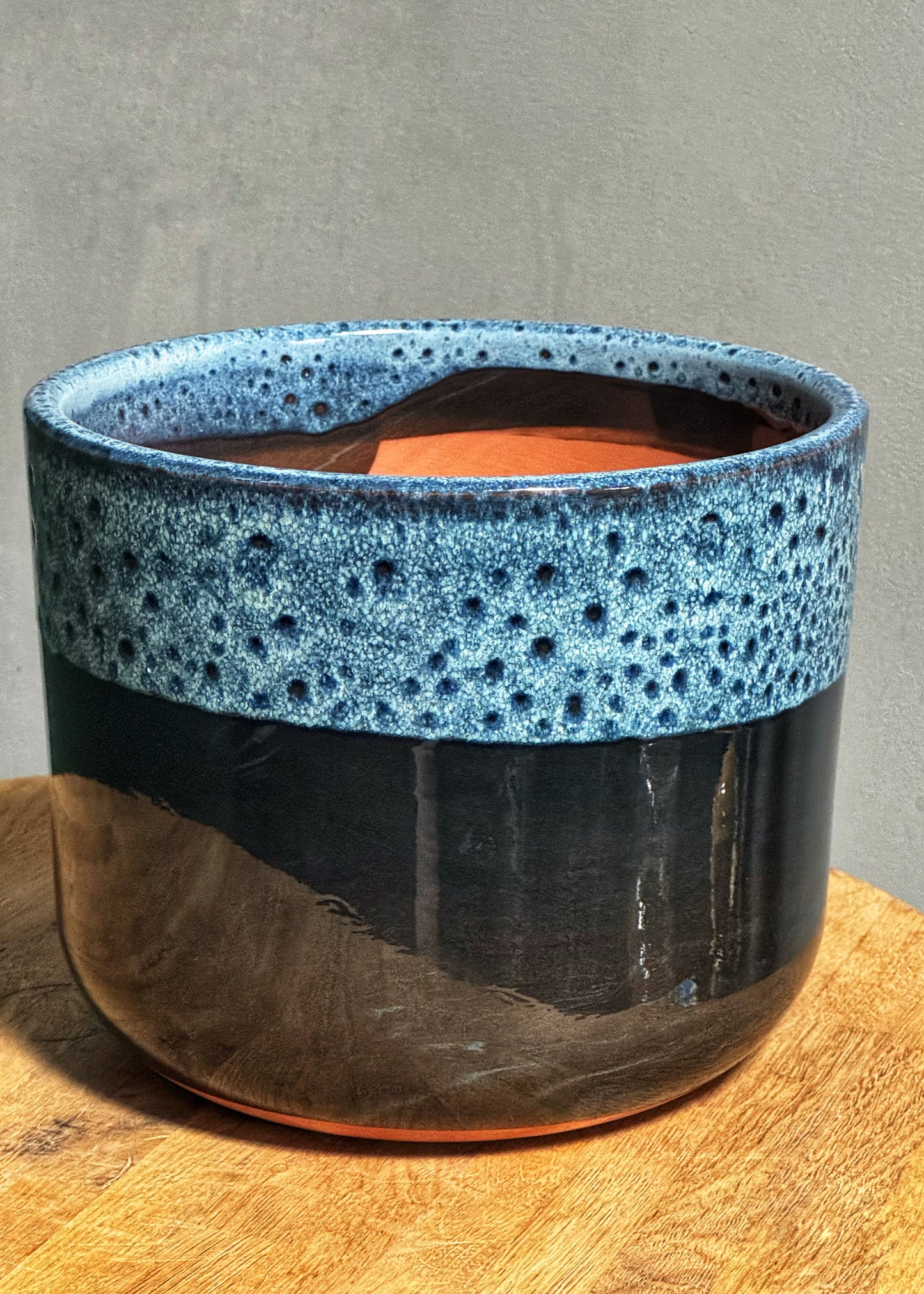 Blue Mottled top- Terracotta glazed Pot