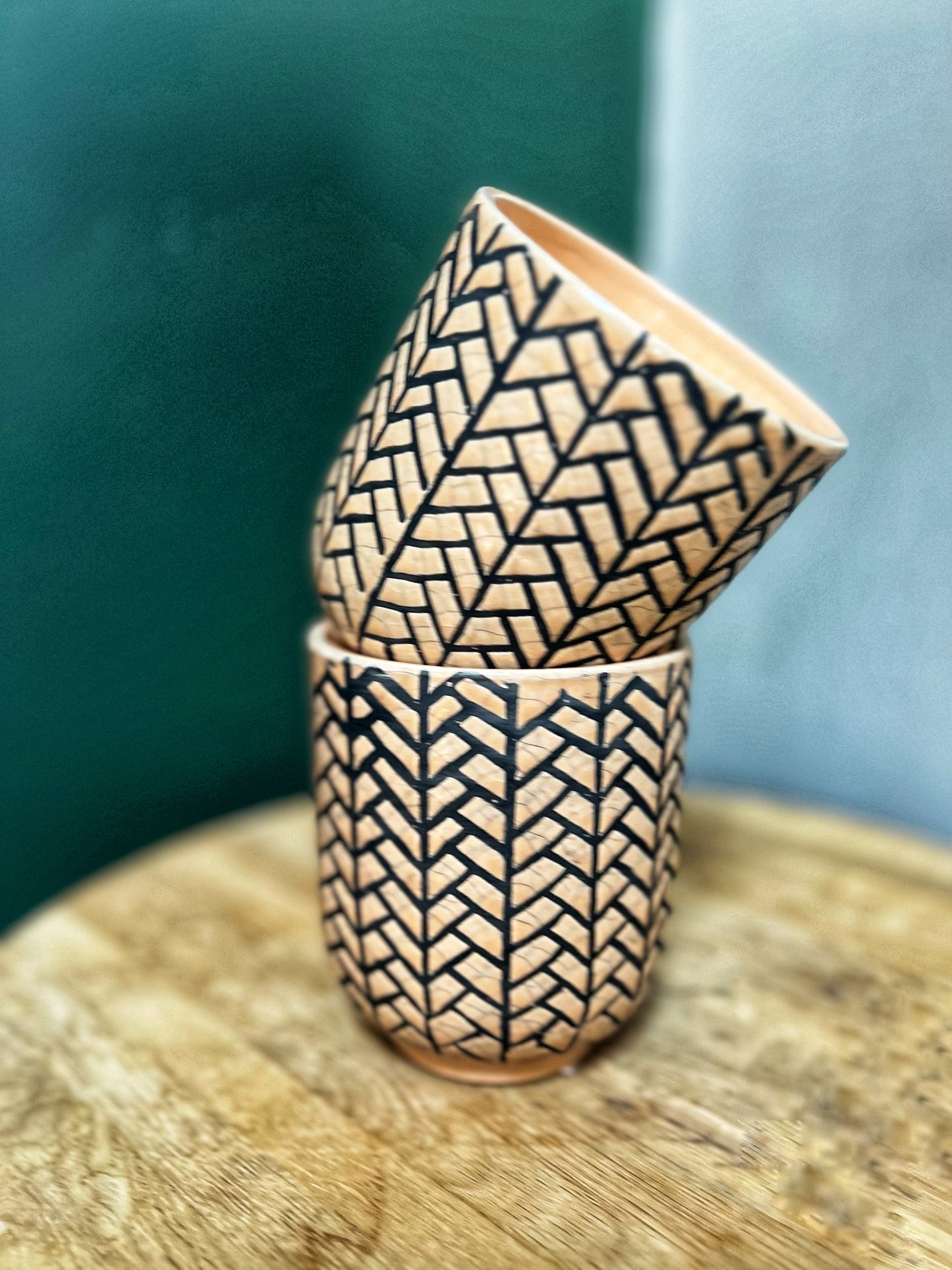 Peach Herringbone Mini Pot